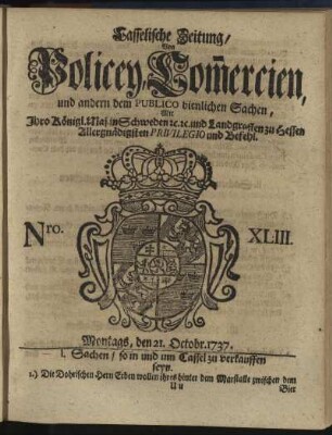 Nro. XLIII, Montags, den 21. Octobr 1737