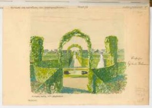 Schrebergartenkolonie Monatskonkurrenz Oktober 1918: Perspektivische Ansicht des Innenplatzes mit Brunnen