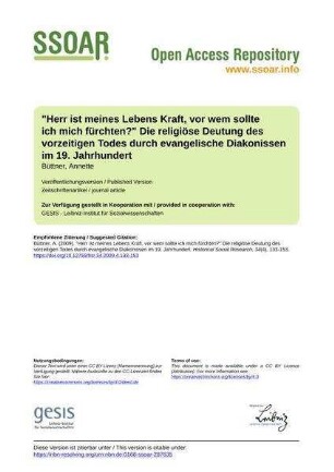 "Herr ist meines Lebens Kraft, vor wem sollte ich mich fürchten?" Die religiöse Deutung des vorzeitigen Todes durch evangelische Diakonissen im 19. Jahrhundert