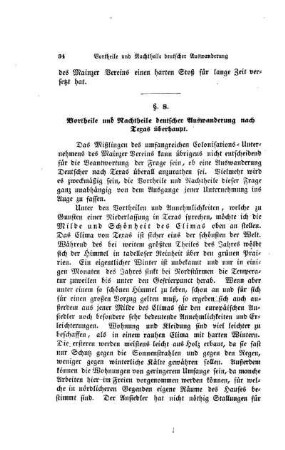 § 8. Vortheile und Nachtheile deutscher Auswanderung nach Texas überhaupt