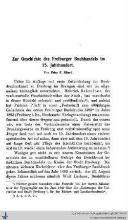 Zur Geschichte des Freiburger Buchhandels im 15. Jahrhundert.
