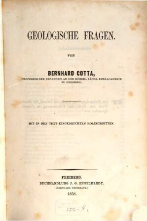 Geologische Fragen : mit in den Text eingedruckten Holzschnitten