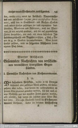 Vierter Abschnitt. Gesammlete Nachrichten von verschiedenen vermischten liturgischen Gegenständen