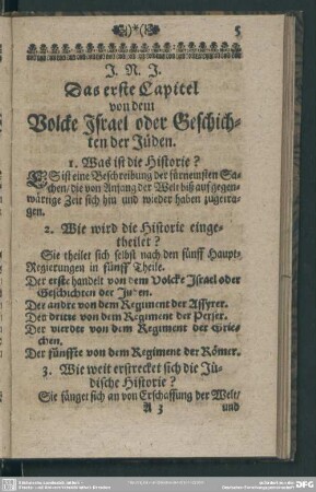 Das erste Capitel von dem Volcke Israel oder Geschcihte der Jüden