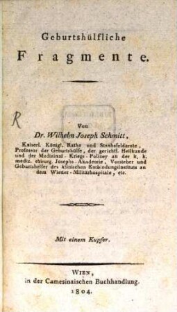 Geburtshülfliche Fragmente : mit e. Kupfer