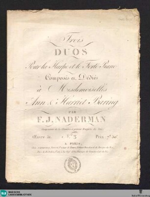3: Trois duos pour la harpe et le forte piano : Oeuvre 51