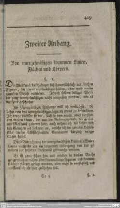 Zweiter Anhang. Von unregelmäßigen krummen Linien, Flächen und Körpern