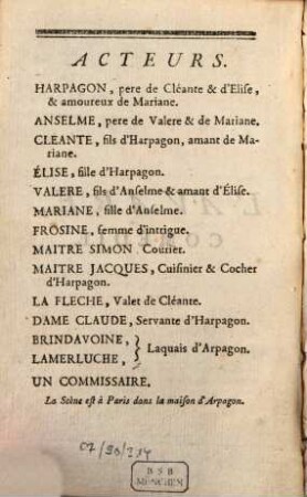 L' avare : comédie