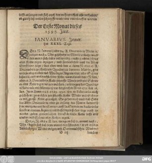 Der Erste Monat dieses 1597. Jars. Ianuarius. Jenner. hat XXXI. Tage.