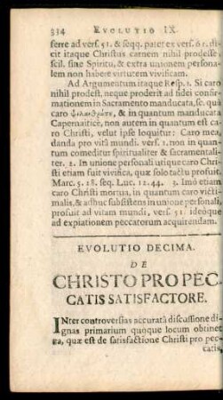 Evolutio Decima. De Christo Pro Peccatis Satisfactore.