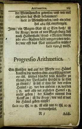 Progressio Arithmetica.