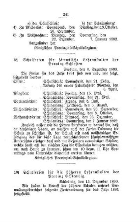 Schulferien für die höheren Lehranstalten der Provinz Schleswig : [D. Gymnasial- und Real-Lehranstalten]