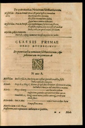 Classis Primae Ordo Duodecimus ... N