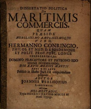 Dissertatio Politica De Maritimis Commerciis