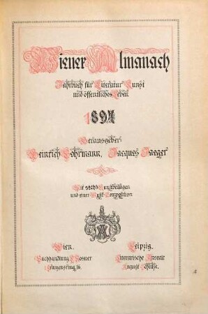 Wiener Almanach : Jahrbuch für Literatur, Kunst und öffentliches Leben. 1894 = Jg. 3