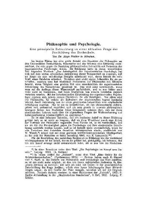 Philosophie und Psychologie : eine prinzipielle Betrachtung zu einer aktuellen Frage der Fortbildung der Hochschule