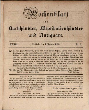 Wochenblatt für Buchhändler und Antiquare. 18, 18. 1836