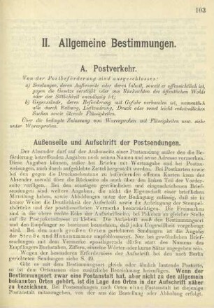 Außenseite und Aufschrift der Postsendungen