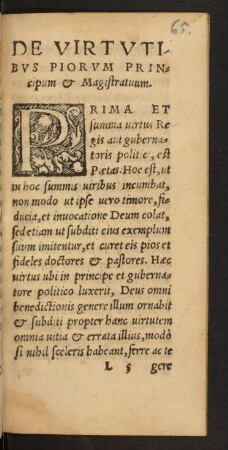De Virtutibus Piorum Principum et Magistratuum.