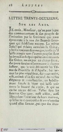 Lettre trente-deuxième: Sur les arts