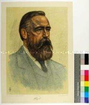 Reproduktion eines Porträts des Philosophen und Gesellschaftstheoretikers Friedrich Engels nach einer Zeichnung von Helmut Berger