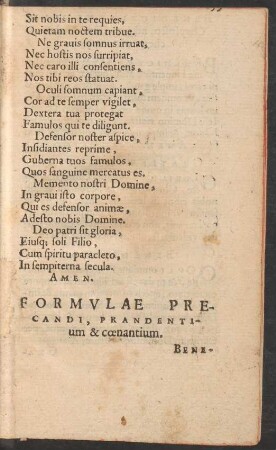 Formulae Precandi, Prandentium coenantium.