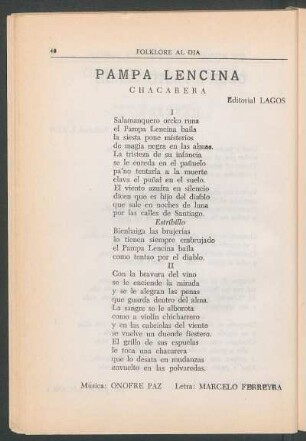 Pampa lencina : Chacarera. - Editorial Lagos