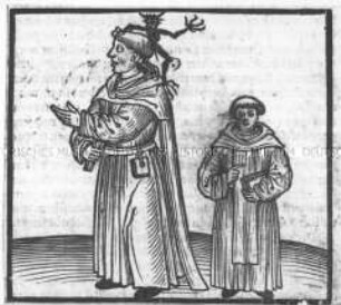 Mönch mit einem Teufel im Nacken und junger Mönch (aus Lichtenberger, Weissagungen, 33. Kap.)