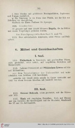 G. Möbel und Geräthschaften (Nr. 1124 - 1148)