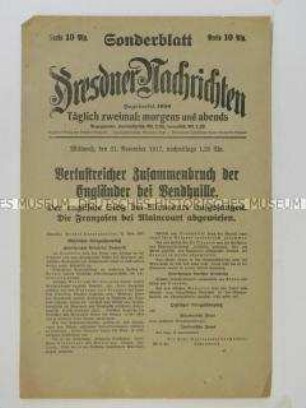 Nachrichtenblatt der Tageszeitung "Dresdner Nachrichten" zum Kriegsgeschehen an der Westfront