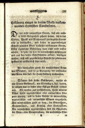 X. Erklärung einiger in diesem Werke vorkommenden chymischen Kunstwörter.