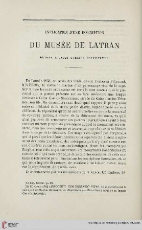 N.S. 5.1862: Explication d'une inscription du musée de Latran, [1] : dédiée à Caius Caelius Saturninus