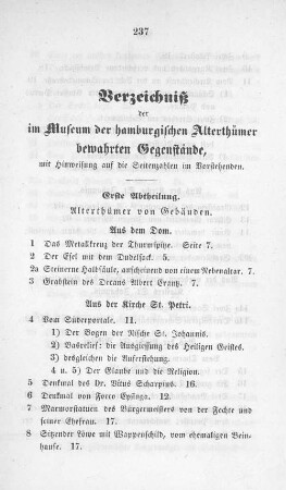 Verzeichnis der im Museum der hamburgischen Altertümer bewahrten Gegenstände.