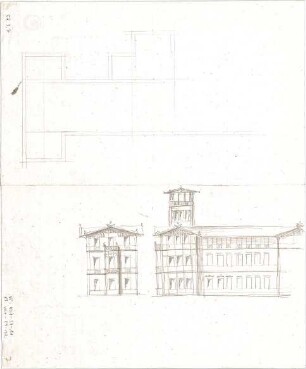 Voit, August von; Schlossanlage - Grundriss, Ansichten
