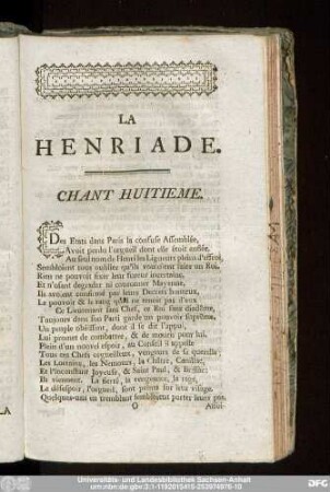 La Henriade. Chant Huitieme.