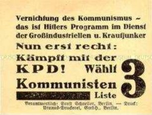 Klebezettel der KPD zur Reichstagswahl 1933