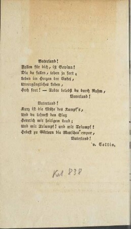 Gedicht: "Vaterland!" von Collin
