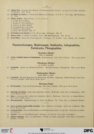 Handzeichnungen, Radierungen, Stahlstiche, Lithographien, Farbdrucke, Photographien (Nr. 382-435)