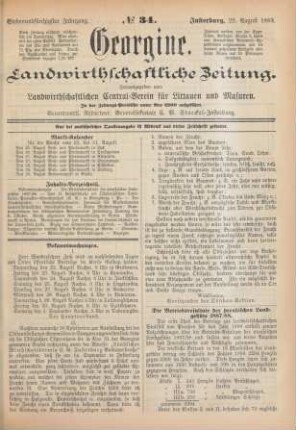 Siebenundfünfzigster Jahrgang. No. 34. Insterburg, 22. August 1889.