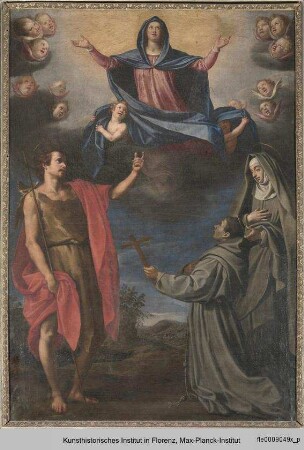 Vision der Maria Assunta des Heiligen Didakus, begleitet von Johannes dem Täufer und Klara von Assisi