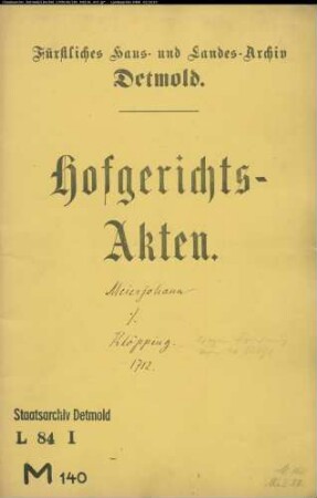 Meier Johann (Meierjohann) zu Vahlhausen gegen Klöpping zu Vahlhausen - Schuldforderung