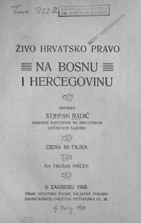 Živo hrvatsko pravo na Bosnu i Hercegovinu