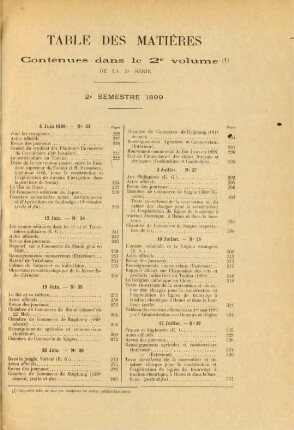 Table des matières contenues dans le 2e volume de la 2e série