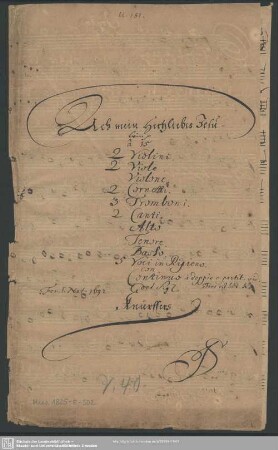 Ach mein herzliebes Jesulein mach dir ein rein sanft Bettelein - Mus.1825-E-502 : V (5), Coro, orch, bc