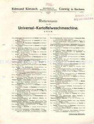 Referenzen über die Universal-Kartoffelwaschmaschine.