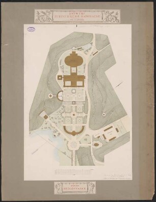 Kur- und Badehaus Schinkelwettbewerb 1878: Lageplan 1:100