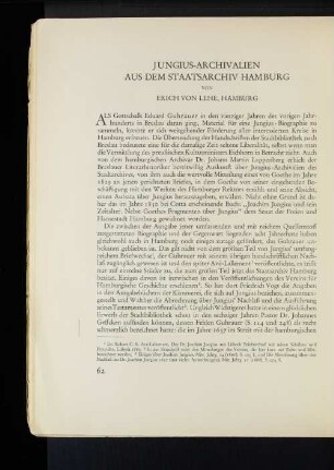 Jungius-Archivalien aus dem Staatsarchiv Hamburg von Erich von Lehe, Hamburg