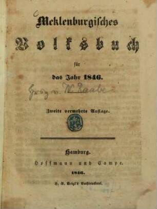 Meklenburgisches Volksbuch : für d. Jahr .., 1846 = 2. Aufl.