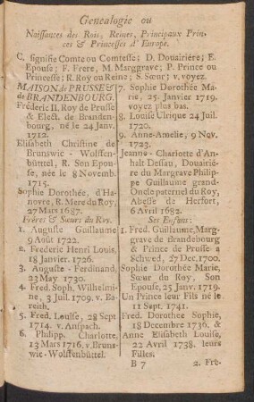 Genealogie ou naissances des rois, reines, principaux & princes s'Europe