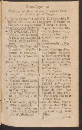 Genealogie ou naissances des rois, reines, principaux & princes s'Europe